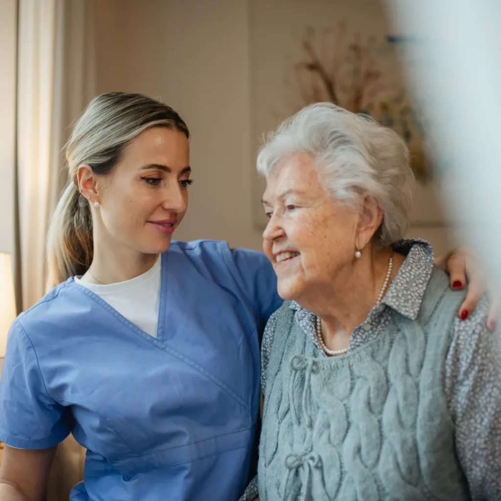 Home caregiver providing 24-hour care and companionship to an older woman in Columbus, OH.