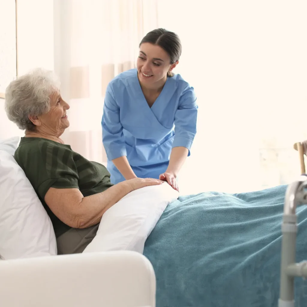 Companion caregiver providing reassuring in-home companionship to an older adult in Columbus, OH.