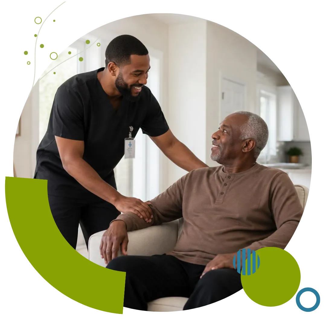Lab draw professional assisting an older adult with in-home blood collection services in Columbus, OH.